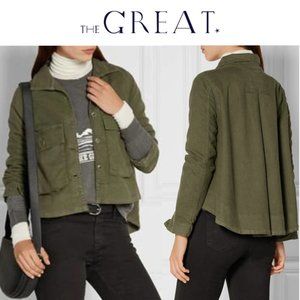 THE GREAT The Swingy Army Canvas Jacket Green Japanese Twill Utility Pockets 2